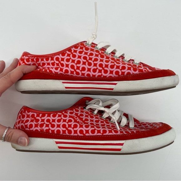 Coach Red/Pink Signature C Monogram Edith Sneakers 9 - Picture 6 of 8